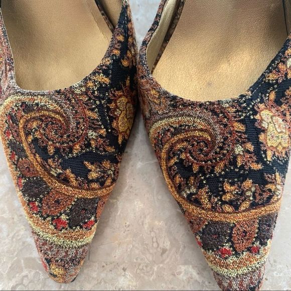 Vintage highlights women’s size 6 tapestry cut out pump heels velvet shoes EUC - Picture 2 of 9